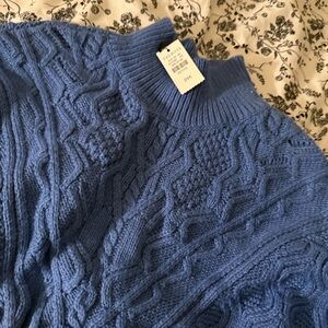 Talbots Blue Cable Knit Turtleneck Sweater